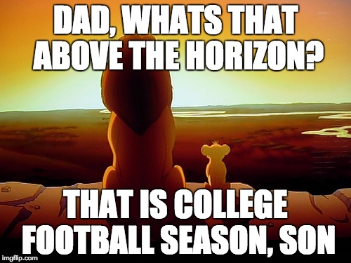 Lion King | DAD, WHATS THAT ABOVE THE HORIZON? THAT IS COLLEGE FOOTBALL SEASON, SON | image tagged in memes,lion king | made w/ Imgflip meme maker