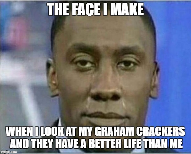 Graham crackers | THE FACE I MAKE; WHEN I LOOK AT MY GRAHAM CRACKERS AND THEY HAVE A BETTER LIFE THAN ME | image tagged in my life,true | made w/ Imgflip meme maker