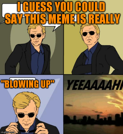 Horatio CSI Miami | I GUESS YOU COULD SAY THIS MEME IS REALLY; "BLOWING UP" | image tagged in horatio csi miami | made w/ Imgflip meme maker