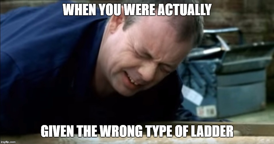 when you were actually given the wrong type of ladder | WHEN YOU WERE ACTUALLY; GIVEN THE WRONG TYPE OF LADDER | image tagged in when you were actual given the wrong type of lader | made w/ Imgflip meme maker