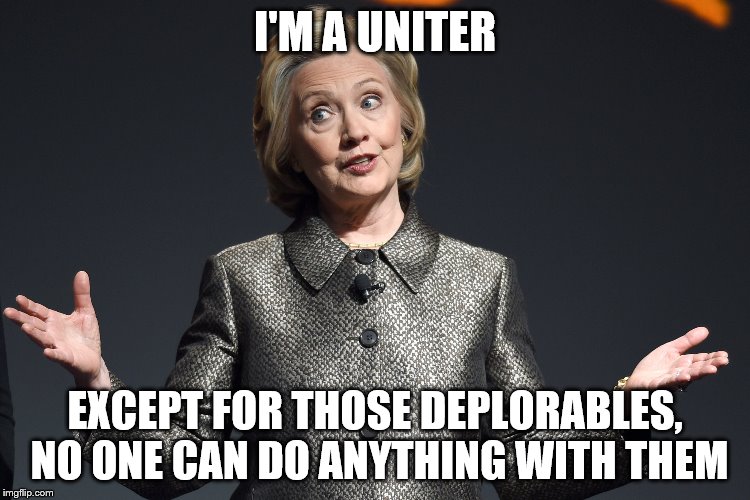 I'M A UNITER EXCEPT FOR THOSE DEPLORABLES, NO ONE CAN DO ANYTHING WITH THEM | made w/ Imgflip meme maker
