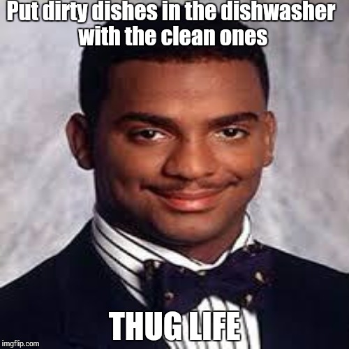 Put dirty dishes in the dishwasher with the clean ones THUG LIFE | made w/ Imgflip meme maker