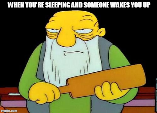 That's a paddlin' | WHEN YOU'RE SLEEPING AND SOMEONE WAKES YOU UP | image tagged in memes,that's a paddlin' | made w/ Imgflip meme maker