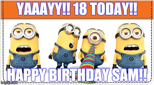Happy birthday from the four of us! | YAAAYY!! 18 TODAY!! HAPPY BIRTHDAY SAM!! | image tagged in happy birthday from the four of us | made w/ Imgflip meme maker
