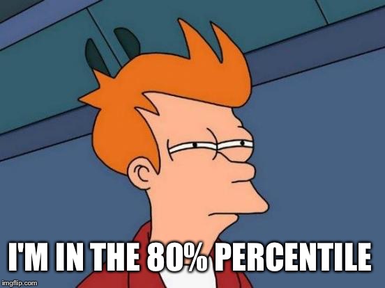 Futurama Fry Meme | I'M IN THE 80% PERCENTILE | image tagged in memes,futurama fry | made w/ Imgflip meme maker