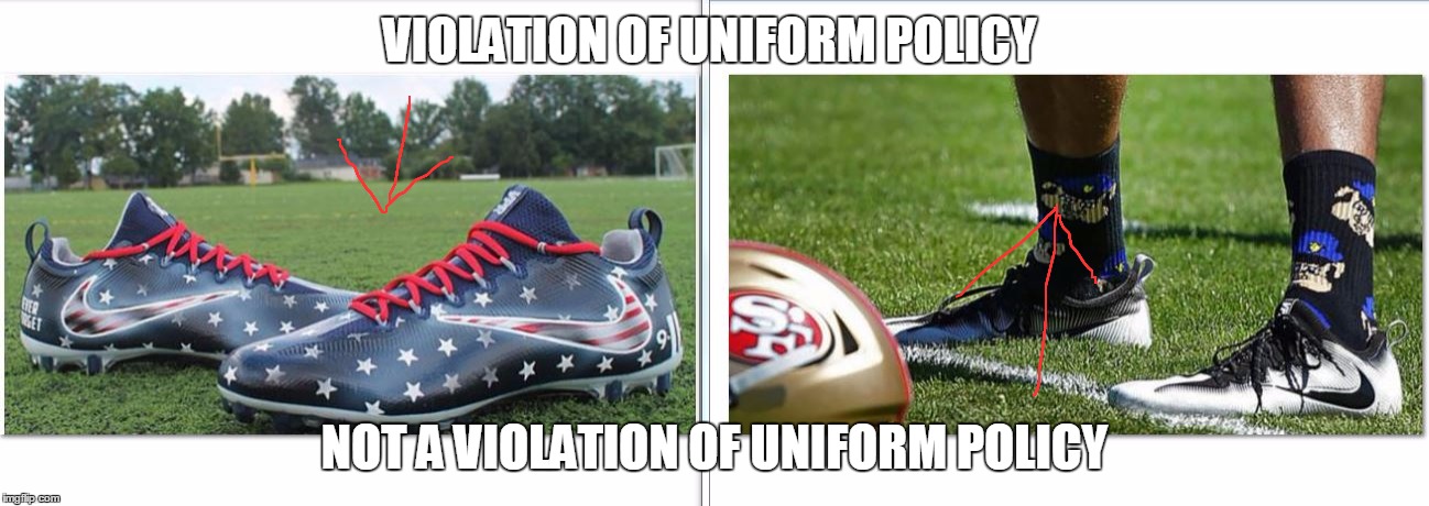 VIOLATION OF UNIFORM POLICY; NOT A VIOLATION OF UNIFORM POLICY | made w/ Imgflip meme maker