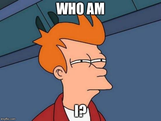 Futurama Fry | WHO AM; I? | image tagged in memes,futurama fry | made w/ Imgflip meme maker