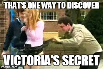 THAT'S ONE WAY TO DISCOVER; VICTORIA'S SECRET | image tagged in funny memes,victoriasecret,sexist,peek-a-boo | made w/ Imgflip meme maker