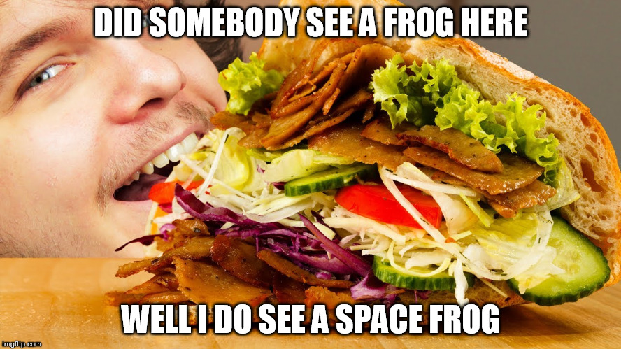 Döner | DID SOMEBODY SEE A FROG HERE; WELL I DO SEE A SPACE FROG | image tagged in dner | made w/ Imgflip meme maker