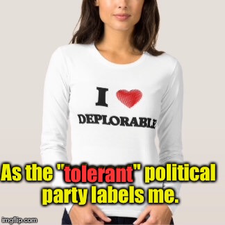 Who the hell IS this arrogant candidate? | As the "tolerant" political party labels me. tolerant | image tagged in memes,hillary clinton,deplorable | made w/ Imgflip meme maker