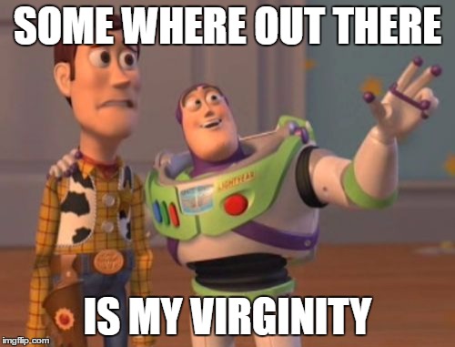 X, X Everywhere | SOME WHERE OUT THERE; IS MY VIRGINITY | image tagged in memes,x x everywhere | made w/ Imgflip meme maker