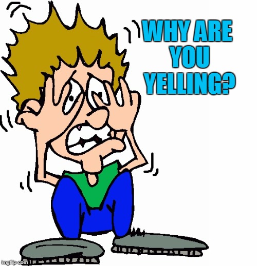 don't hit me | WHY ARE YOU YELLING? | image tagged in don't hit me | made w/ Imgflip meme maker
