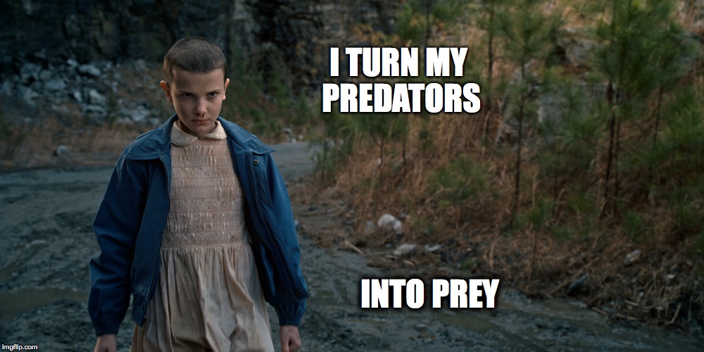 I TURN MY PREDATORS; INTO PREY | image tagged in angry l | made w/ Imgflip meme maker
