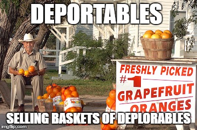 Deportables selling Deplorables | DEPORTABLES; SELLING BASKETS OF DEPLORABLES | image tagged in deportables deplorables,deplorable,basket of deplorables,trump | made w/ Imgflip meme maker