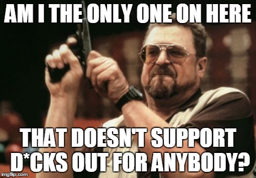 Am I The Only One Around Here | AM I THE ONLY ONE ON HERE; THAT DOESN'T SUPPORT D*CKS OUT FOR ANYBODY? | image tagged in memes,am i the only one around here | made w/ Imgflip meme maker