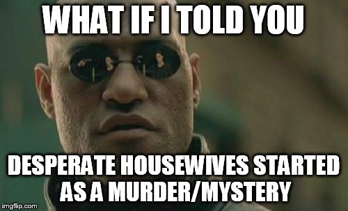 Matrix Morpheus Meme | WHAT IF I TOLD YOU DESPERATE HOUSEWIVES STARTED AS A MURDER/MYSTERY | image tagged in memes,matrix morpheus | made w/ Imgflip meme maker