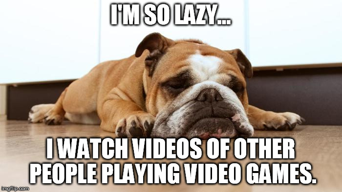 I'M SO LAZY... I WATCH VIDEOS OF OTHER PEOPLE PLAYING VIDEO GAMES. | image tagged in lazy | made w/ Imgflip meme maker