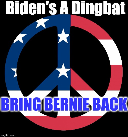 Peace with Bernie | Biden's A Dingbat; BRING BERNIE BACK | image tagged in bernie sanders | made w/ Imgflip meme maker