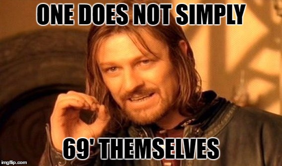 Getting it on with oneself | ONE DOES NOT SIMPLY; 69' THEMSELVES | image tagged in memes,one does not simply,69 | made w/ Imgflip meme maker