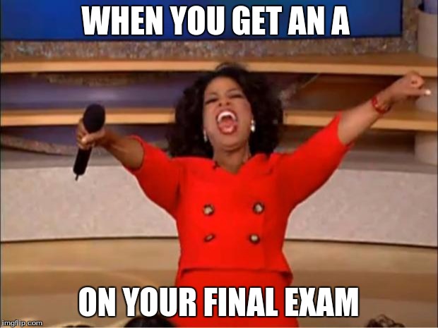 When You | WHEN YOU GET AN A; ON YOUR FINAL EXAM | image tagged in memes,oprah you get a | made w/ Imgflip meme maker