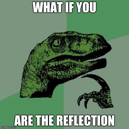 seriously. | WHAT IF YOU; ARE THE REFLECTION | image tagged in memes,philosoraptor,reflection,yeah,pokemon go,wat | made w/ Imgflip meme maker