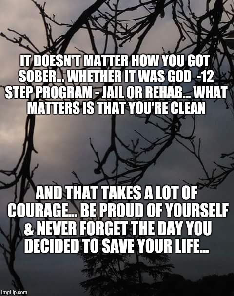 Dark trees  | IT DOESN'T MATTER HOW YOU GOT SOBER...
WHETHER IT WAS GOD 
-12 STEP PROGRAM
- JAIL OR REHAB...
WHAT MATTERS IS THAT YOU'RE CLEAN; AND THAT TAKES A LOT OF COURAGE...
BE PROUD OF YOURSELF & NEVER FORGET THE DAY YOU DECIDED TO SAVE YOUR LIFE... | image tagged in dark trees | made w/ Imgflip meme maker