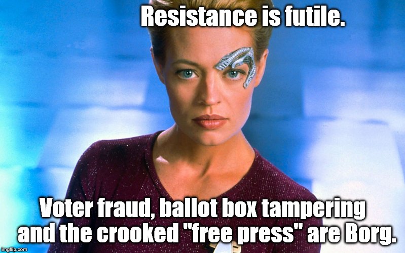Seven Of Nine | Resistance is futile. Voter fraud, ballot box tampering  and the crooked "free press" are Borg. | image tagged in seven of nine | made w/ Imgflip meme maker