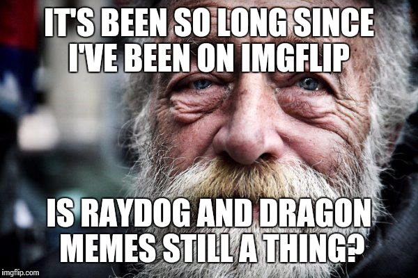 It's been so long | IT'S BEEN SO LONG SINCE I'VE BEEN ON IMGFLIP; IS RAYDOG AND DRAGON MEMES STILL A THING? | image tagged in memes,old man | made w/ Imgflip meme maker