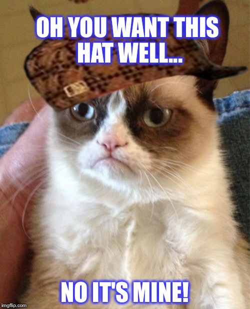 Grumpy Cat Meme | OH YOU WANT THIS HAT WELL... NO IT'S MINE! | image tagged in memes,grumpy cat,scumbag | made w/ Imgflip meme maker