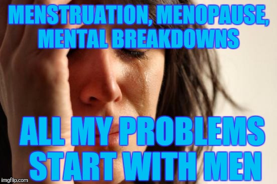First World Problems | MENSTRUATION, MENOPAUSE, MENTAL BREAKDOWNS; ALL MY PROBLEMS START WITH MEN | image tagged in memes,first world problems | made w/ Imgflip meme maker