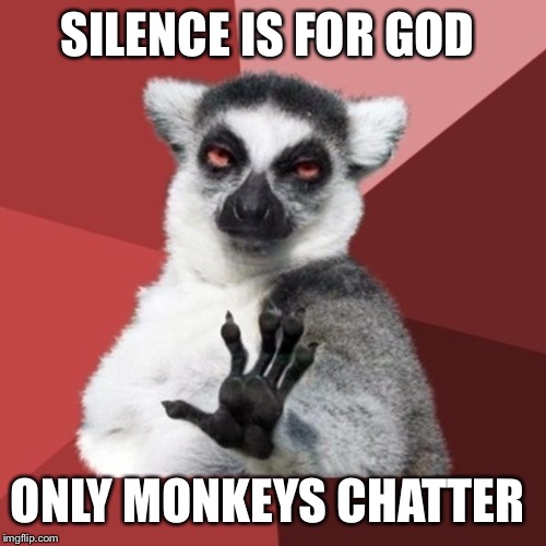 Am I the only one that hates reading a comment that is like a 500 word essay on BS?  | SILENCE IS FOR GOD; ONLY MONKEYS CHATTER | image tagged in memes,chill out lemur | made w/ Imgflip meme maker