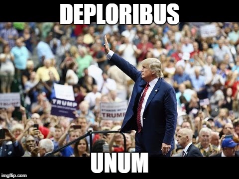Deploribus Unum | DEPLORIBUS; UNUM | image tagged in donald trump,trump,basket of deplorables,deplorable,trump 2016 | made w/ Imgflip meme maker