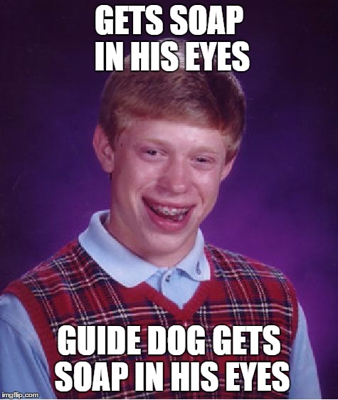 Bad Luck Brian Meme | GETS SOAP IN HIS EYES GUIDE DOG GETS SOAP IN HIS EYES | image tagged in memes,bad luck brian | made w/ Imgflip meme maker