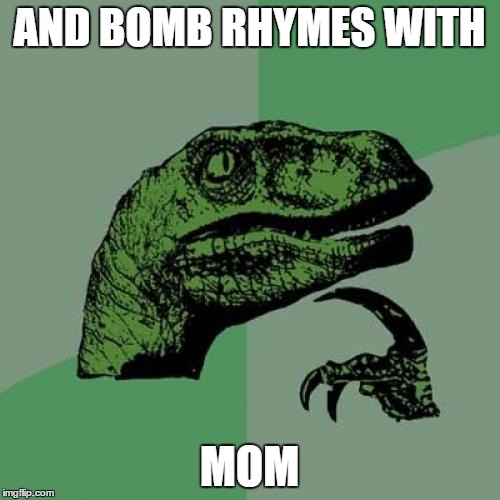 Philosoraptor Meme | AND BOMB RHYMES WITH MOM | image tagged in memes,philosoraptor | made w/ Imgflip meme maker