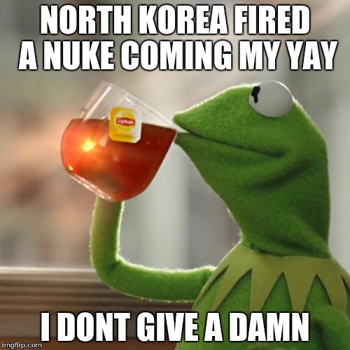 But That's None Of My Business | NORTH KOREA FIRED A NUKE COMING MY YAY; I DONT GIVE A DAMN | image tagged in memes,but thats none of my business,kermit the frog | made w/ Imgflip meme maker