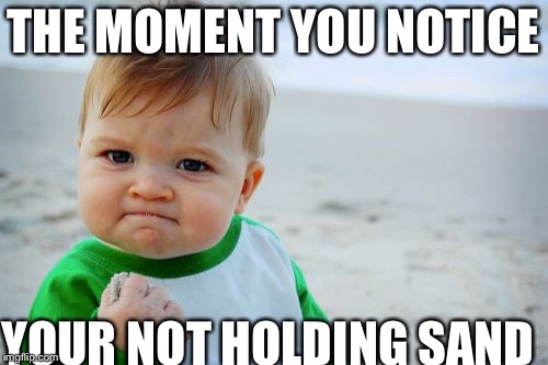 Success Kid Original | THE MOMENT YOU NOTICE; YOUR NOT HOLDING SAND | image tagged in memes,success kid original | made w/ Imgflip meme maker