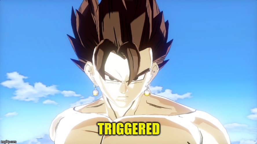 When you make a fusion triggered | TRIGGERED | image tagged in vegito,funny | made w/ Imgflip meme maker