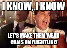 funny | I KNOW, I KNOW; LET'S MAKE THEM WEAR CAMS ON FLIGHTLINE! | image tagged in funny | made w/ Imgflip meme maker