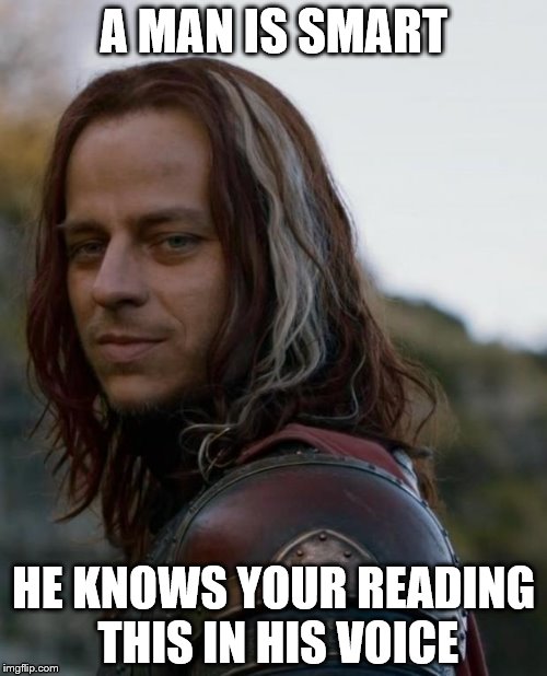 game of thrones | A MAN IS SMART; HE KNOWS YOUR READING THIS IN HIS VOICE | image tagged in game of thrones | made w/ Imgflip meme maker