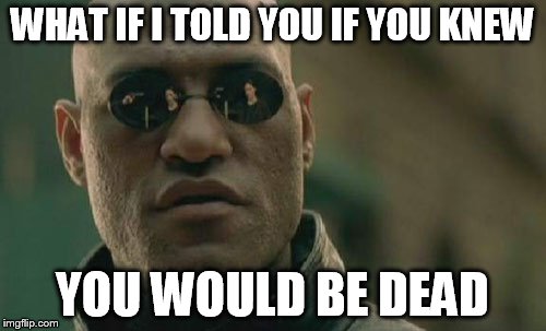 Matrix Morpheus Meme | WHAT IF I TOLD YOU IF YOU KNEW YOU WOULD BE DEAD | image tagged in memes,matrix morpheus | made w/ Imgflip meme maker