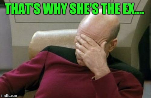 Captain Picard Facepalm Meme | THAT'S WHY SHE'S THE EX.... | image tagged in memes,captain picard facepalm | made w/ Imgflip meme maker