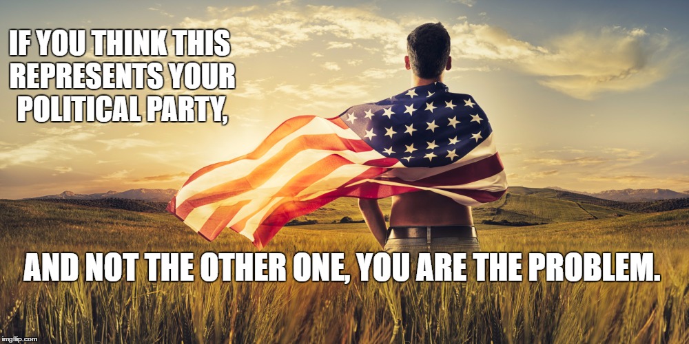 Patriotic | IF YOU THINK THIS REPRESENTS YOUR POLITICAL PARTY, AND NOT THE OTHER ONE, YOU ARE THE PROBLEM. | image tagged in patriotic | made w/ Imgflip meme maker