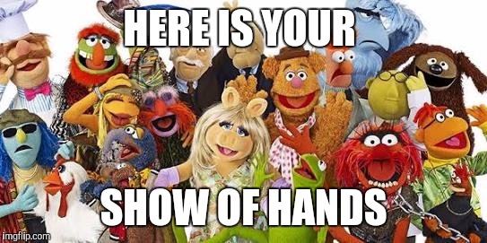 Muppets | HERE IS YOUR; SHOW OF HANDS | image tagged in muppets | made w/ Imgflip meme maker