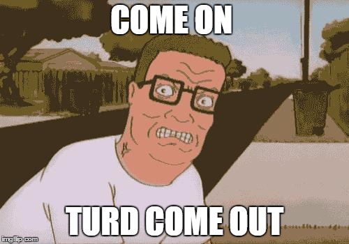 Angry Hank Hill | COME ON; TURD COME OUT | image tagged in angry hank hill | made w/ Imgflip meme maker
