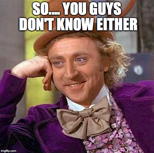 Creepy Condescending Wonka Meme | SO.... YOU GUYS DON'T KNOW EITHER | image tagged in memes,creepy condescending wonka | made w/ Imgflip meme maker