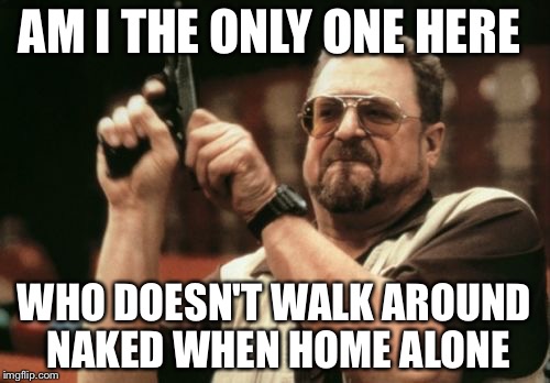 Am I The Only One Around Here | AM I THE ONLY ONE HERE; WHO DOESN'T WALK AROUND NAKED WHEN HOME ALONE | image tagged in memes,am i the only one around here | made w/ Imgflip meme maker