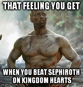 Predator | THAT FEELING YOU GET; WHEN YOU BEAT SEPHIROTH ON KINGDOM HEARTS | image tagged in memes,predator | made w/ Imgflip meme maker