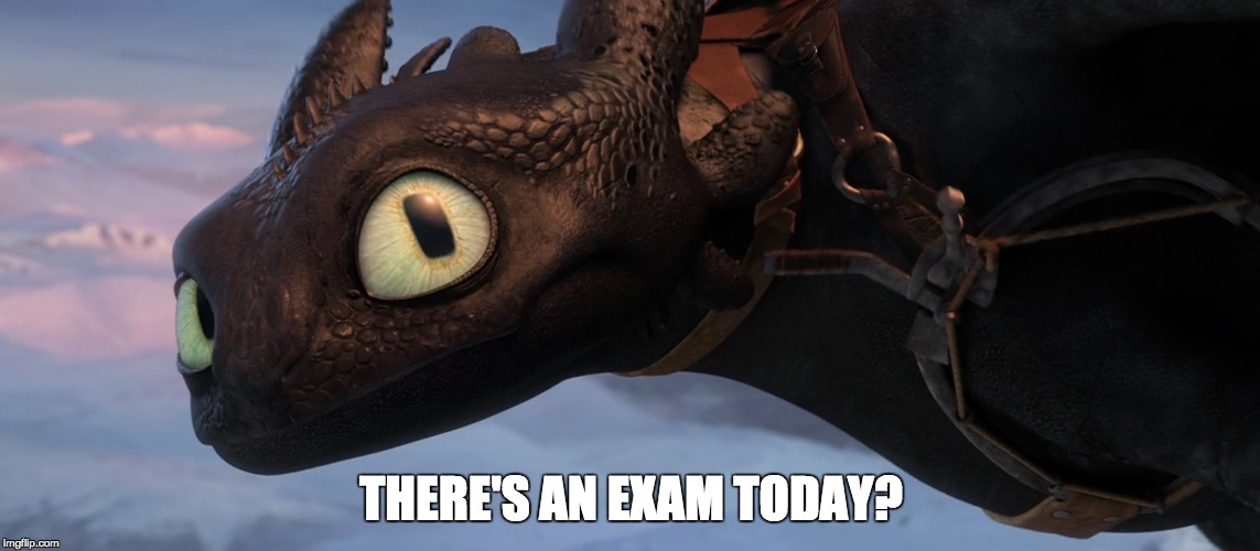 THERE'S AN EXAM TODAY? | image tagged in toothless,how to train your dragon | made w/ Imgflip meme maker
