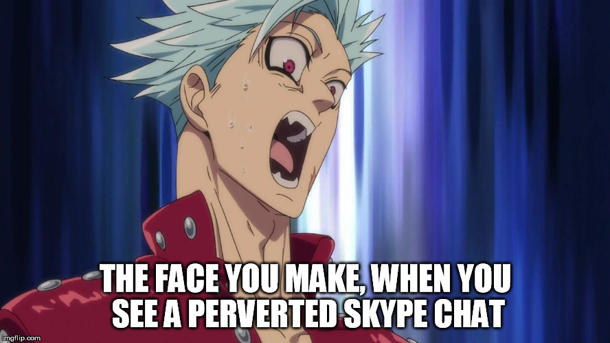 THE FACE YOU MAKE, WHEN YOU SEE A PERVERTED SKYPE CHAT | image tagged in ban seven deadly sins,face you make,anime | made w/ Imgflip meme maker