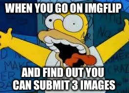 Homer Going Crazy | WHEN YOU GO ON IMGFLIP; AND FIND OUT YOU CAN SUBMIT 3 IMAGES | image tagged in homer going crazy | made w/ Imgflip meme maker